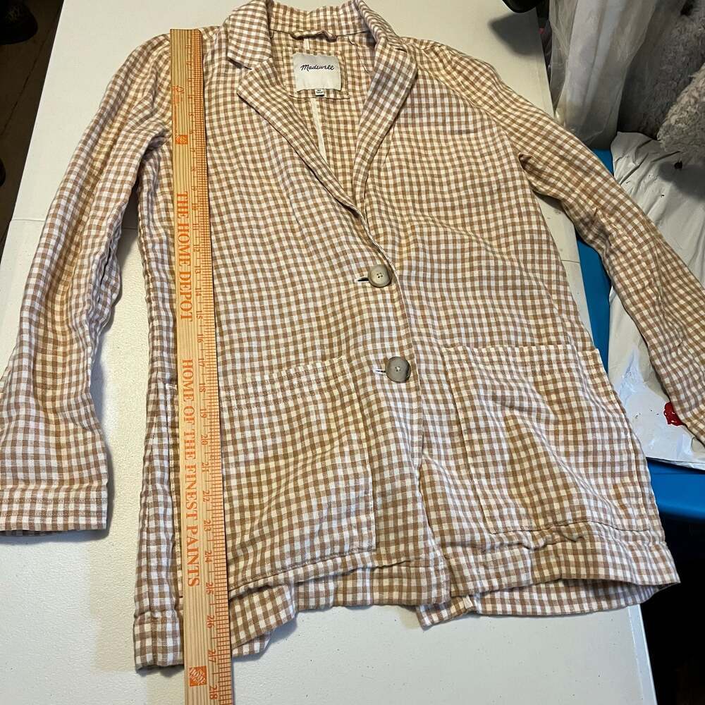 Madewell Linen Dorset Blazer in Gingham Check Sand XS - Picture 8 of 9